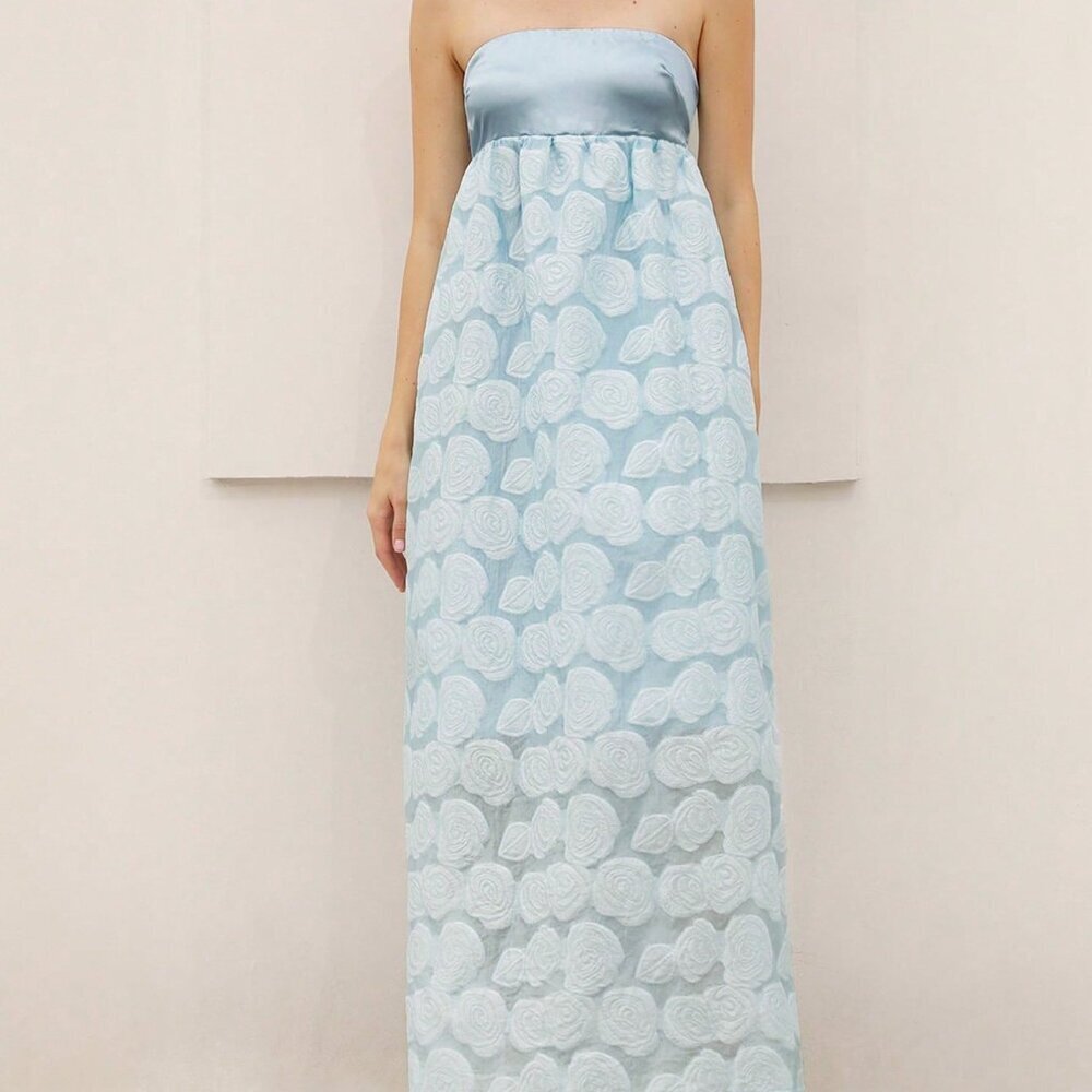Blue Elegant Women's Satin Jacquard Dress